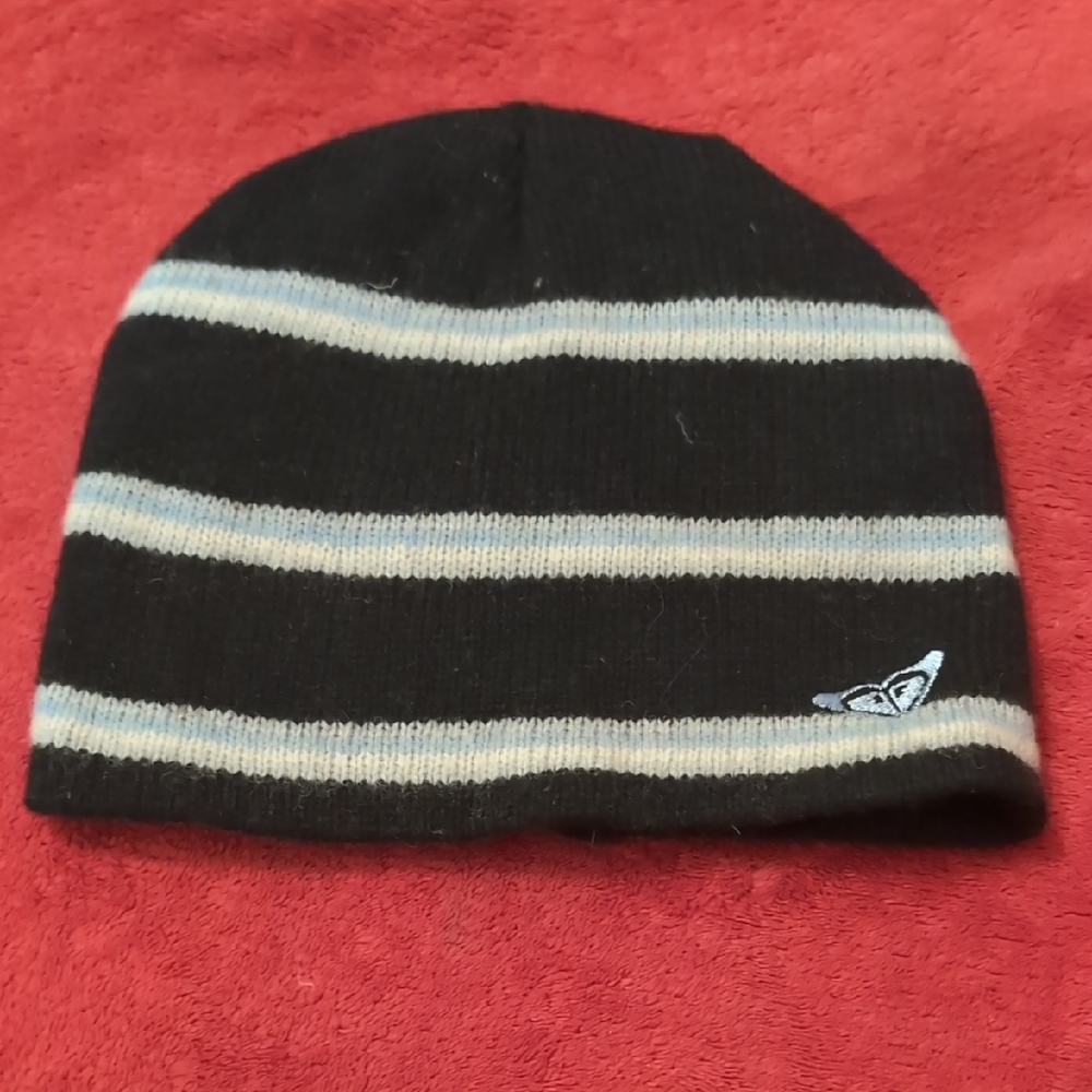 Roxy Navy and Baby Blue/White Knit Striped Hat